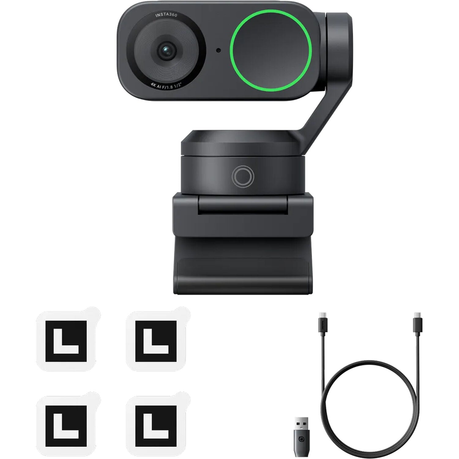 Insta360 Link 2 Standard video conferencing camera with adjustable lens and built-in microphone for high-quality virtual meetings.