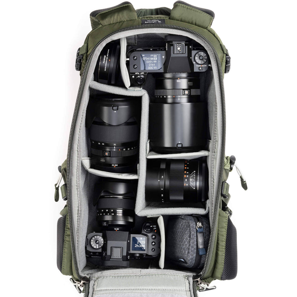 Think Tank Mindshift BackLight video equipment bag with padded compartments and adjustable straps for safe gear storage.