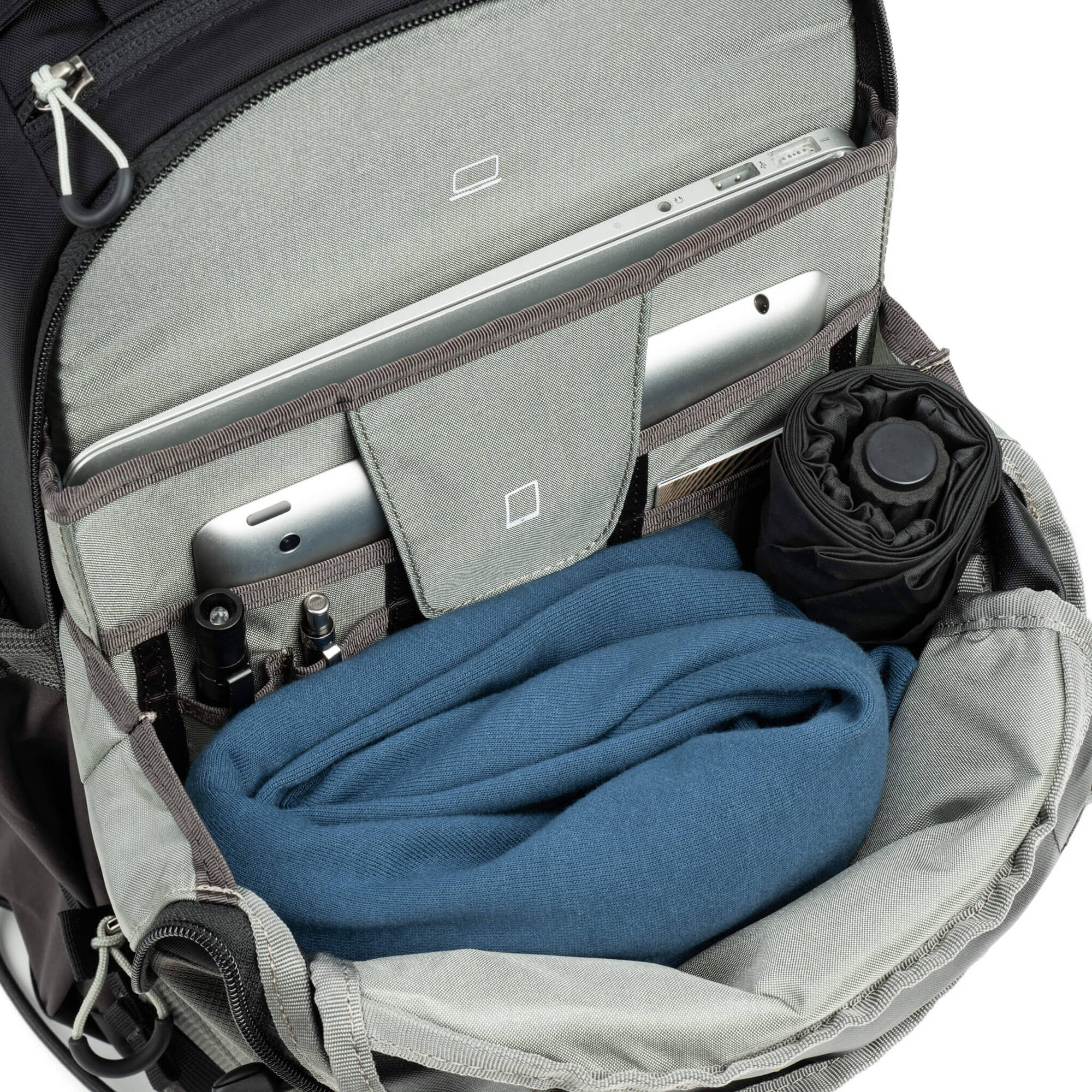 Think Tank Mindshift BackLight video equipment bag with padded compartments for camera gear and accessories.