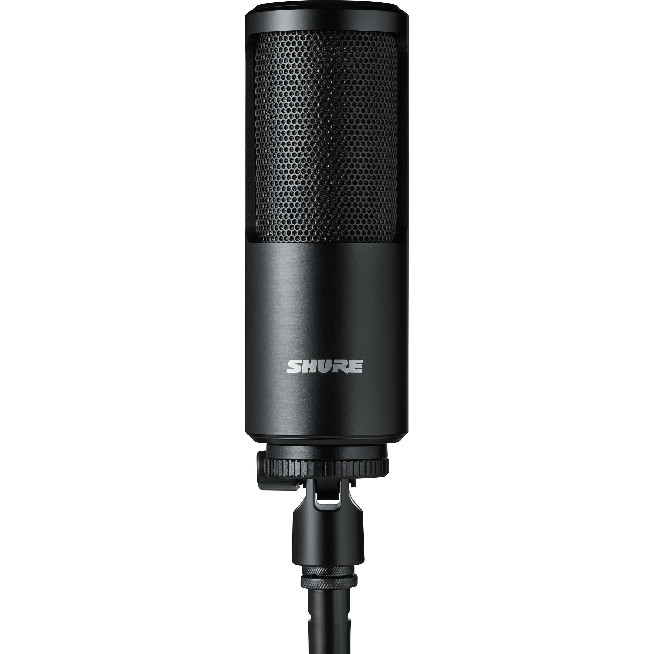 Shure SM4 condenser microphone with black body and grille, suitable for studio and live sound applications.