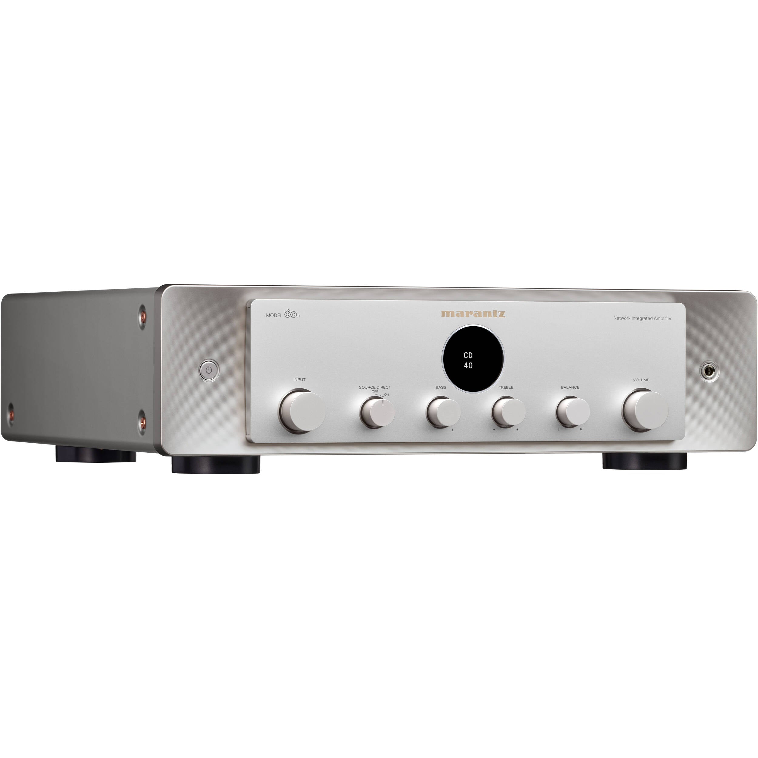 Marantz MODEL 60n stereo amplifier with sleek design and control knobs, front view.