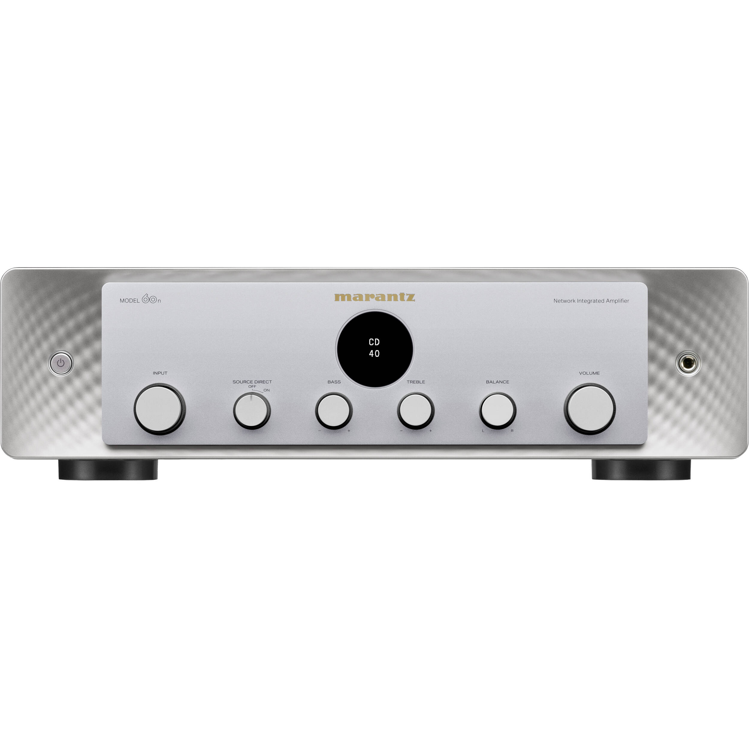 Marantz MODEL 60n stereo amplifier with sleek black design, knobs, and input ports visible on the front panel.