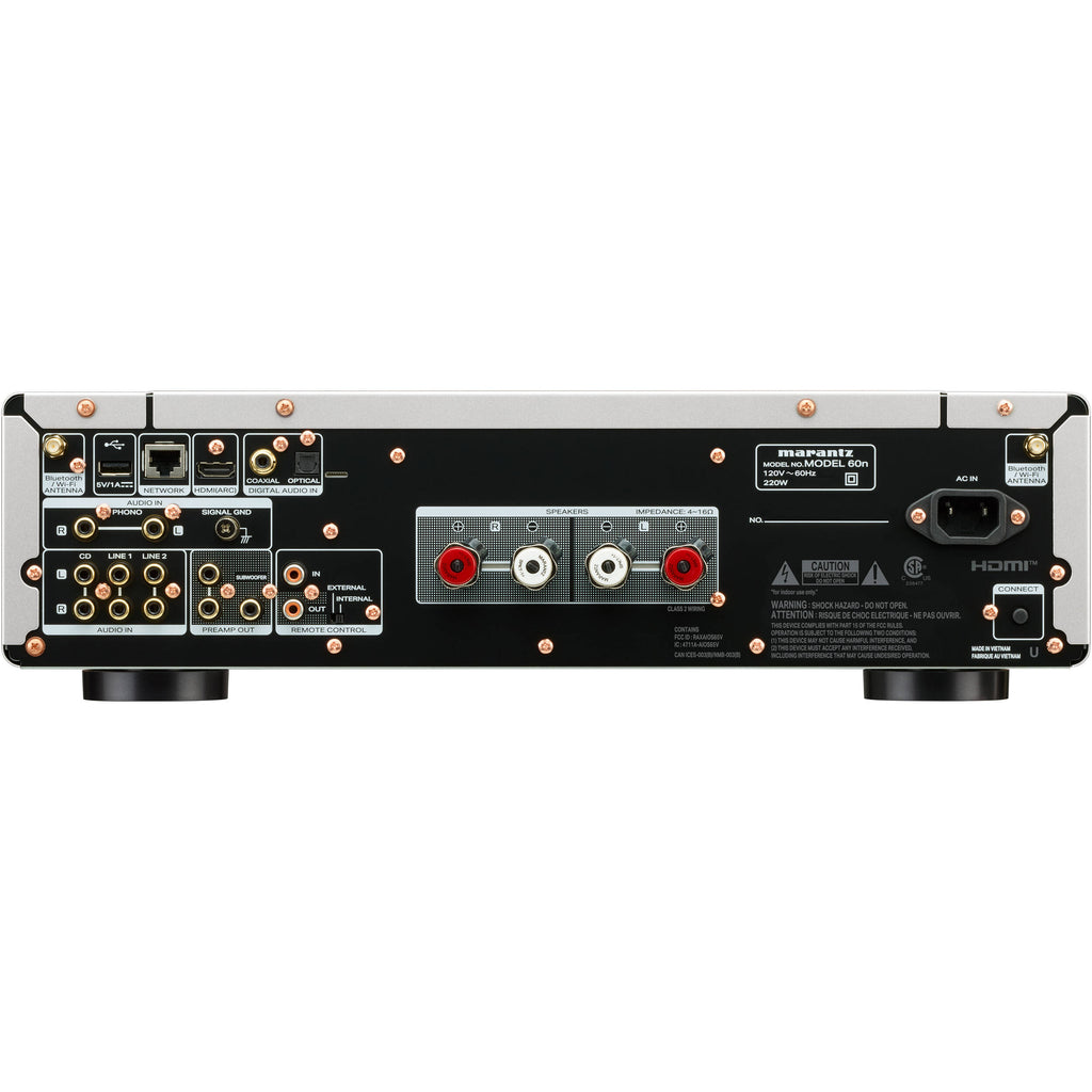 Marantz MODEL 60n stereo amplifier with sleek design and control knobs, showcasing high-quality audio equipment.