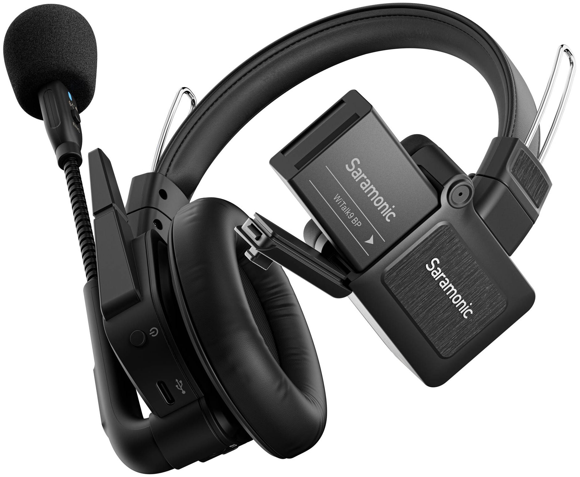 Saramonic WiTalk9 WT4S 4-person wireless video equipment set with microphones and receiver for professional audio recording.