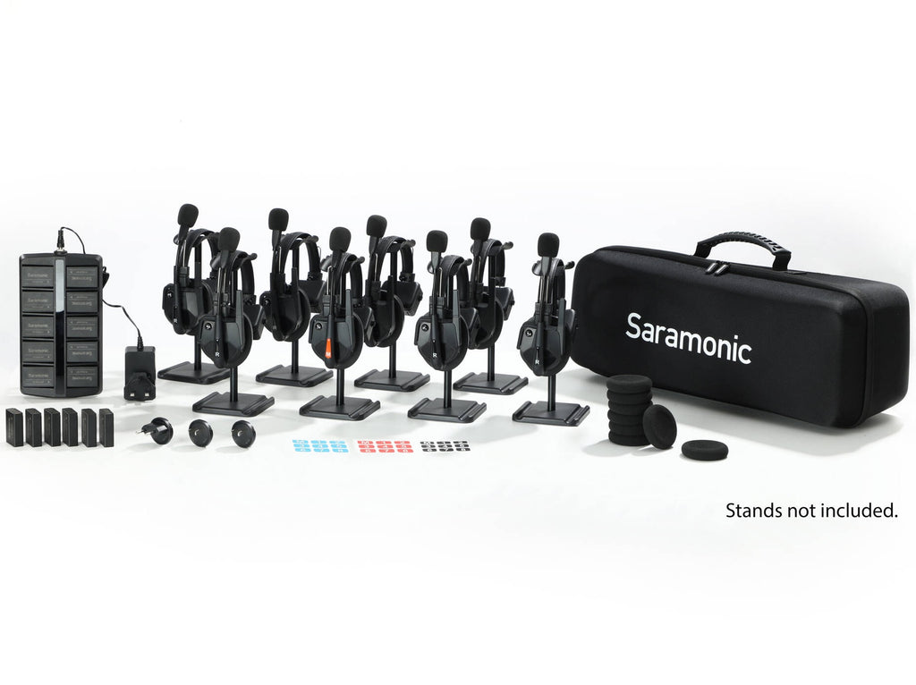 Saramonic WiTalk9 WT8S 8-person wireless video microphone system with transmitters and receiver for professional audio.
