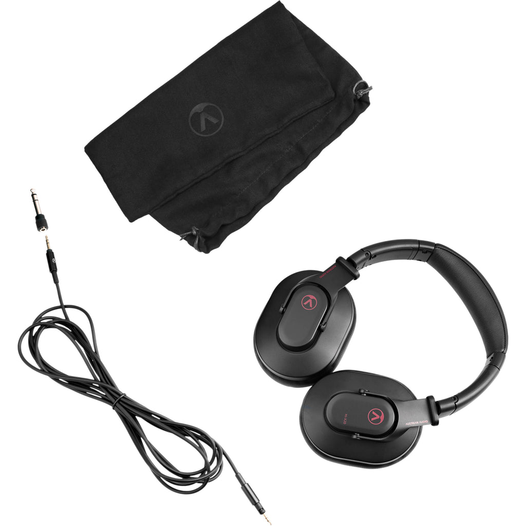 Austrian Audio Hi-X20 studio headphones with over-ear design, black ear cups, and adjustable headband for professional audio mixing.
