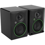 Mackie CR4.5 desktop speakers with black finish, dual 4.75-inch woofers and compact design for studio and multimedia use