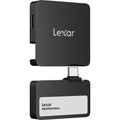 Lexar Go Portable SSD external drive with hub, compact black external storage device for fast data transfer.
