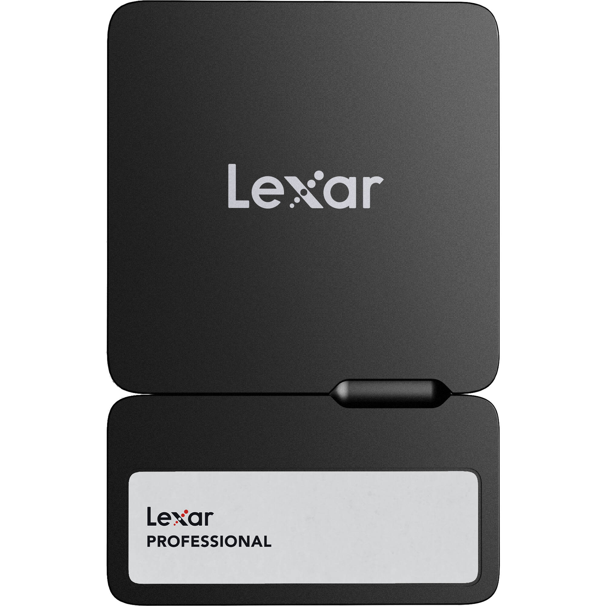 Lexar Go Portable SSD external drive with hub, sleek black design for fast data storage and transfer.