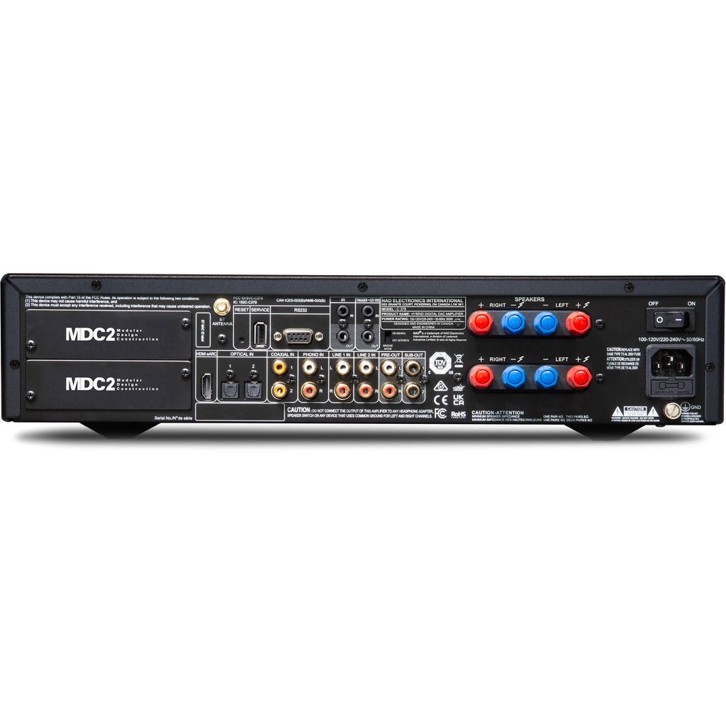 NAD C 379 stereo amplifier with sleek black design and control knobs, showcasing high-quality audio equipment.