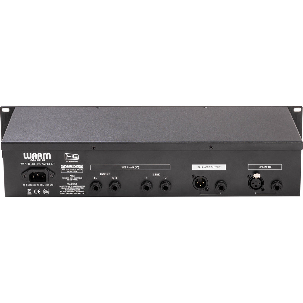 Warm Audio WA76-D signal processor with vintage-style compressor and controls, shown in a professional audio equipment setup.