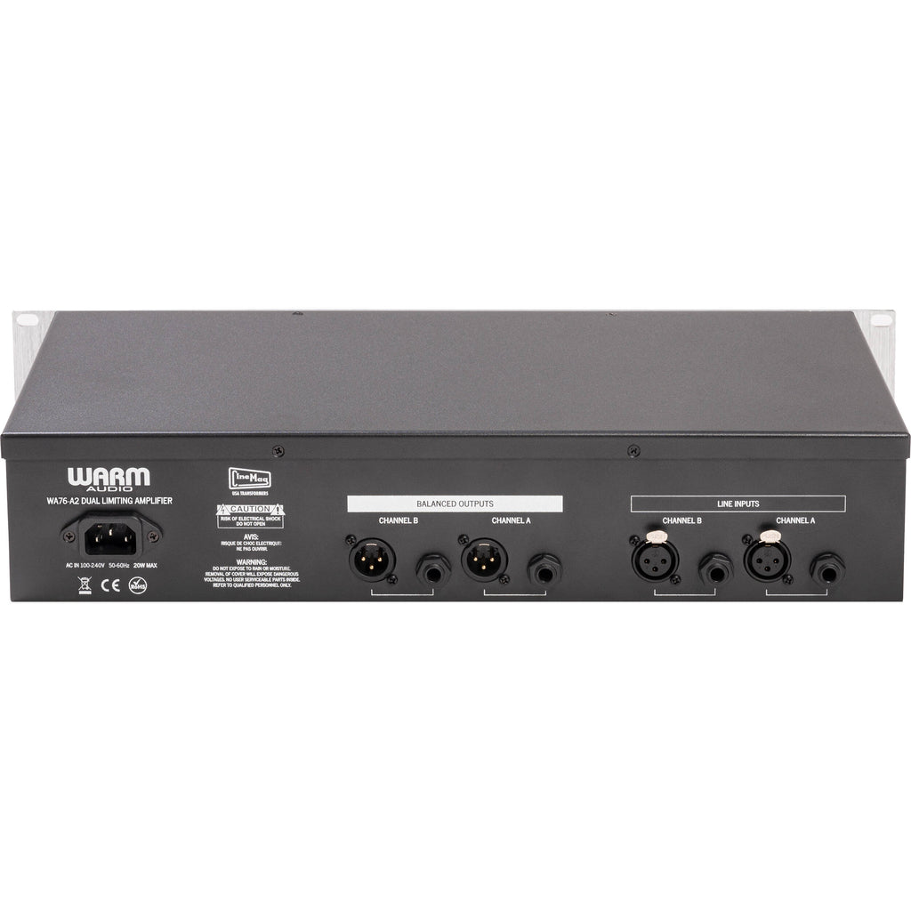 Warm Audio WA76-A2 effects and accessories, professional audio compressor with control knobs and input/output jacks for studio use.