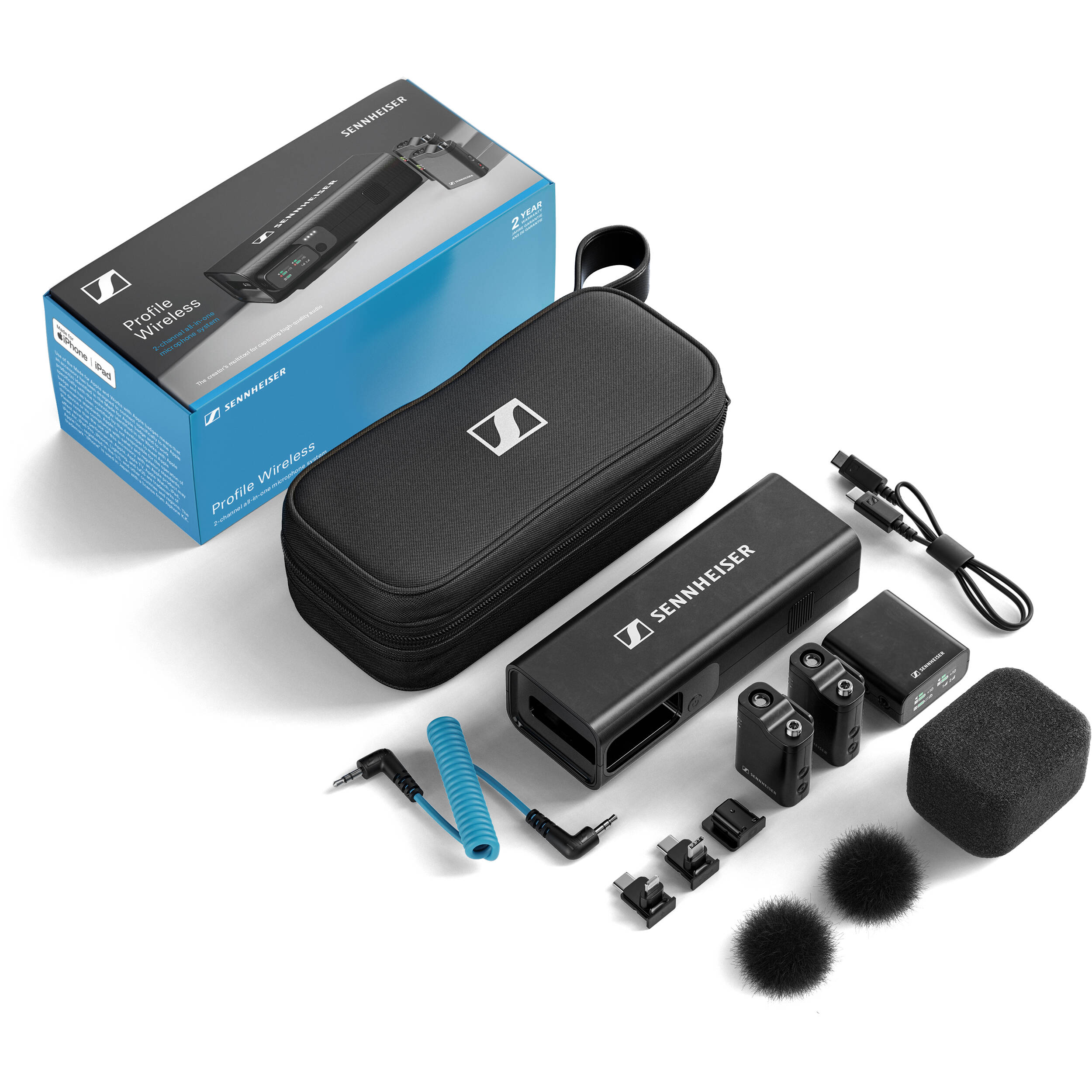 Sennheiser Profile Wireless Creator Microphone System with transmitter and receiver visible in a professional setup