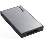 Lexar Workflow CFexpress 4.0 Type B card reader connected to a computer, showcasing fast data transfer for professional photographers.