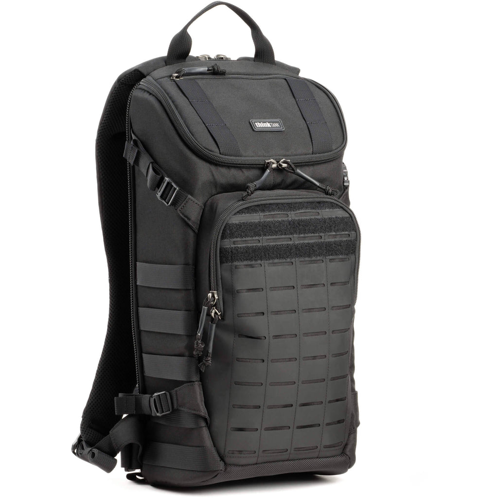 Think Tank DarkLight video equipment bag with padded compartments and sturdy handle for professional gear storage and transport.