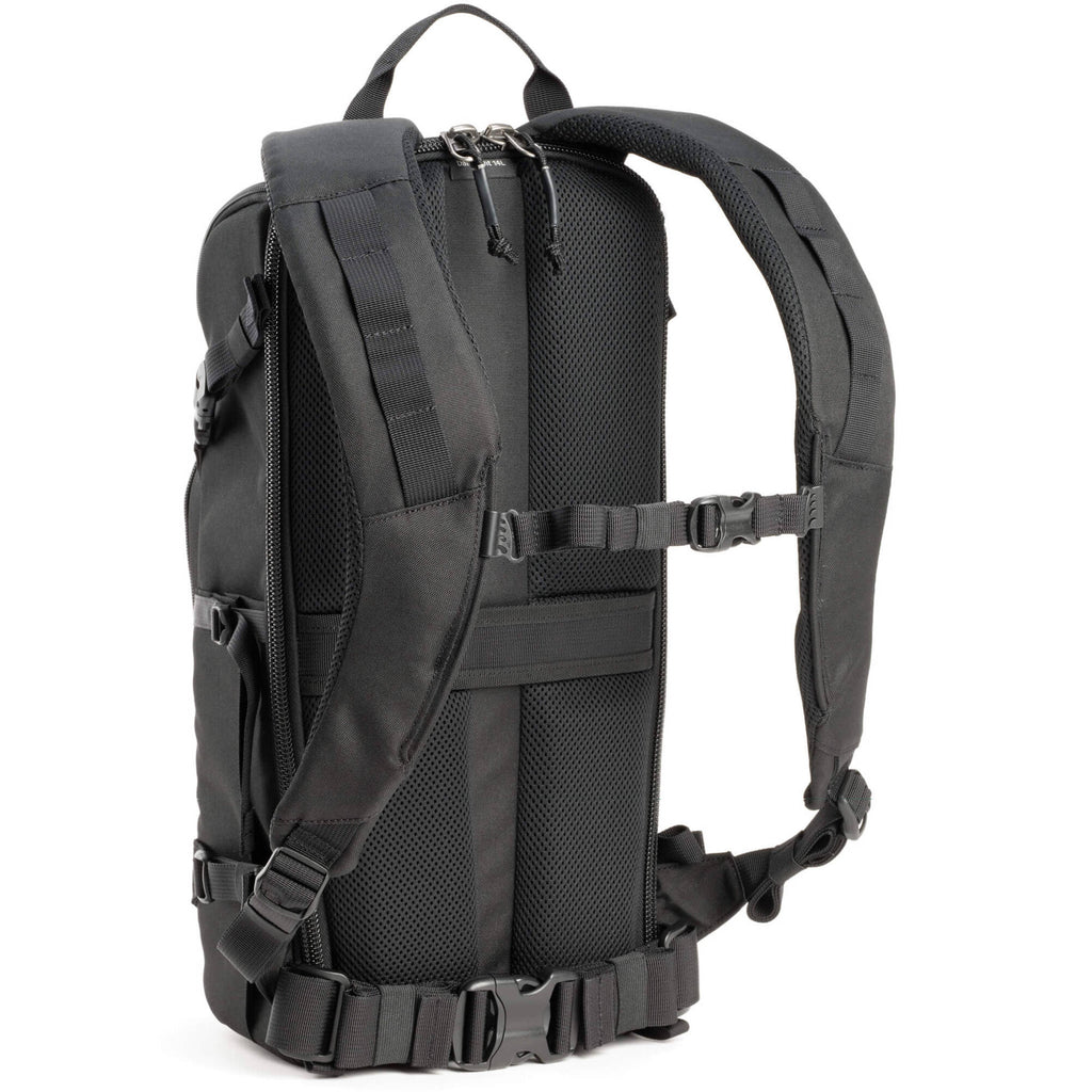 Think Tank DarkLight video equipment bag with padded compartments and adjustable straps for professional camera gear storage.