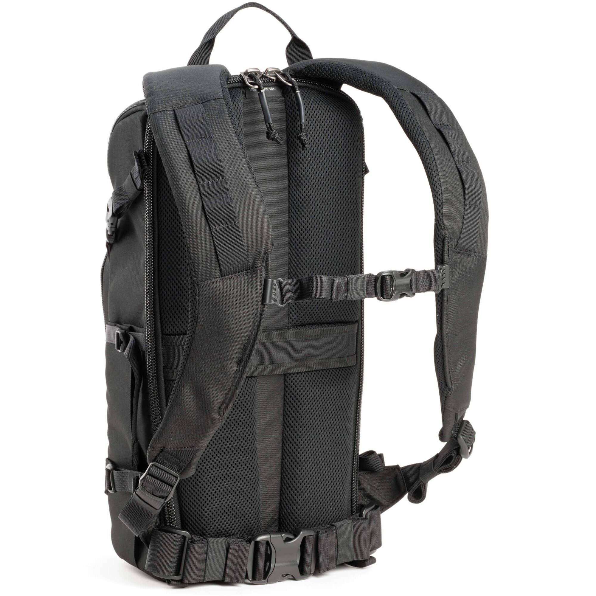 Think Tank DarkLight video equipment bag with padded compartments and adjustable straps for professional camera gear storage.