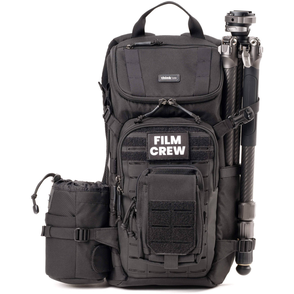 Think Tank DarkLight video equipment bag showing padded storage compartments and durable black exterior.