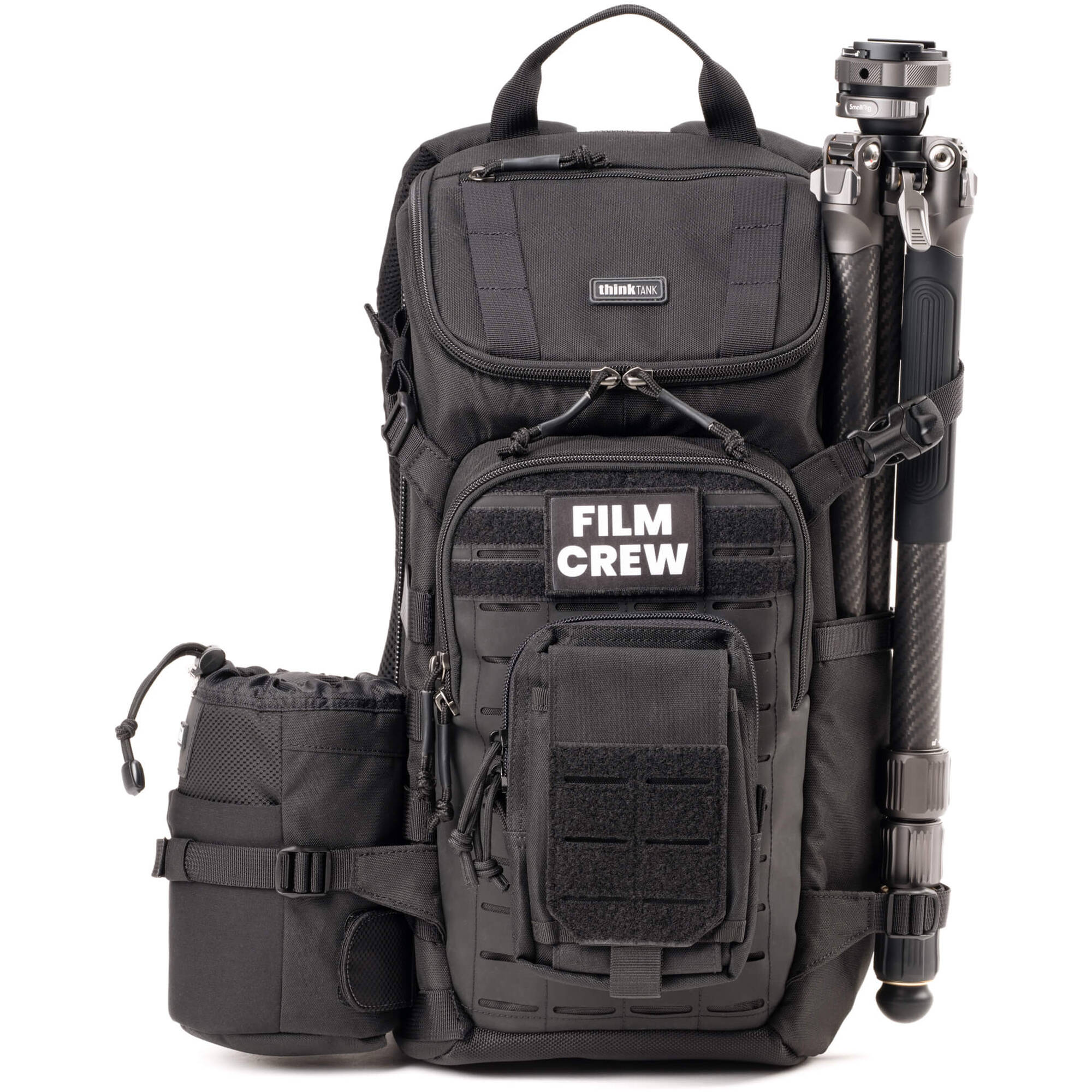 Think Tank DarkLight video equipment bag showing padded storage compartments and durable black exterior.