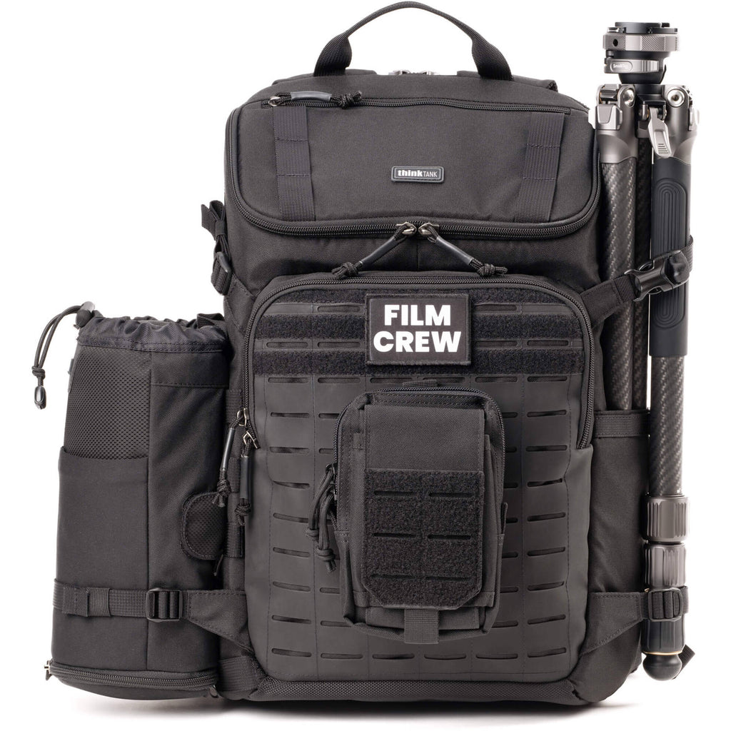 Think Tank DarkLight video equipment bag with padded compartments and sturdy handle, designed for storing camera gear and accessories.