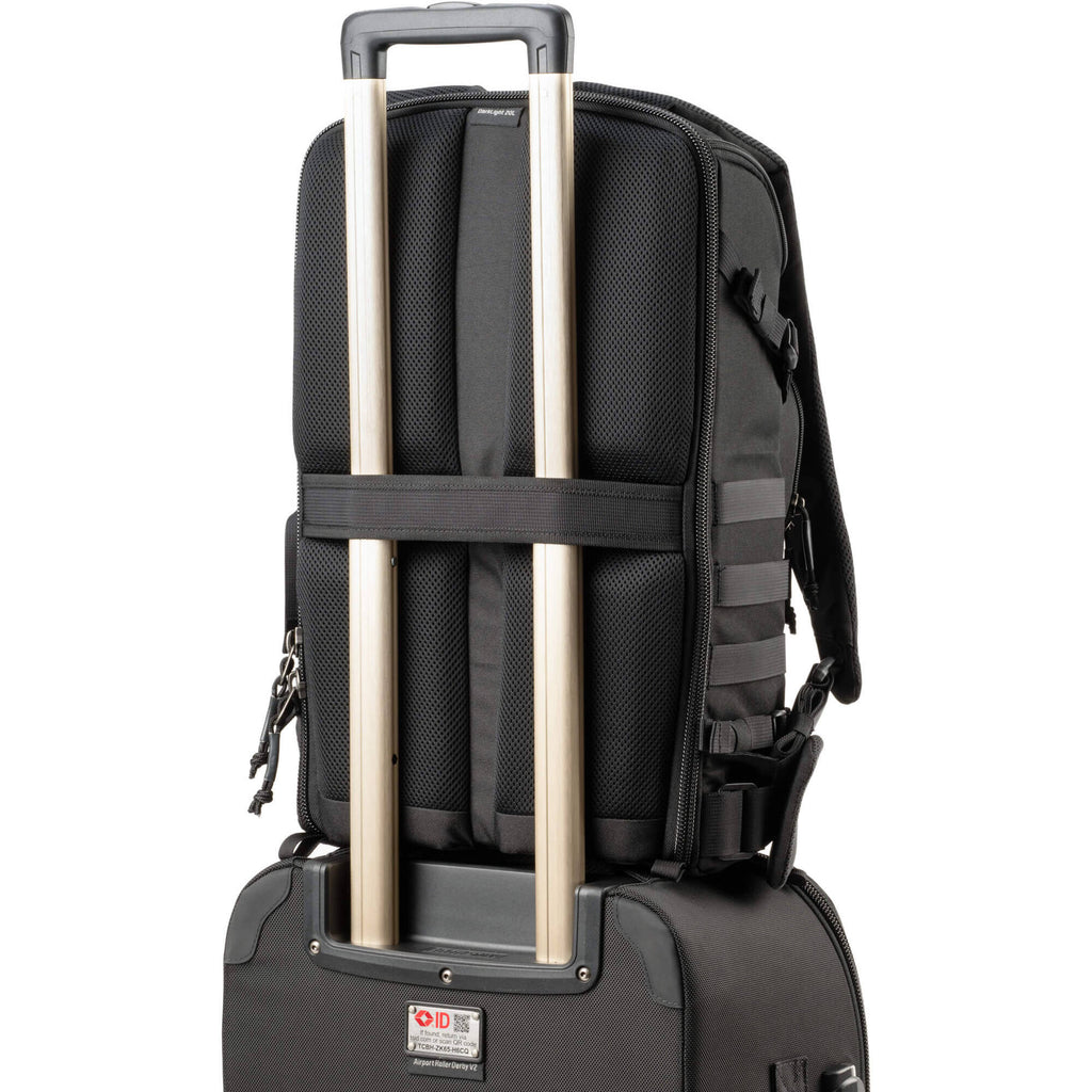 Think Tank DarkLight video equipment bag with padded compartments and sturdy handle for carrying DSLR and accessories.
