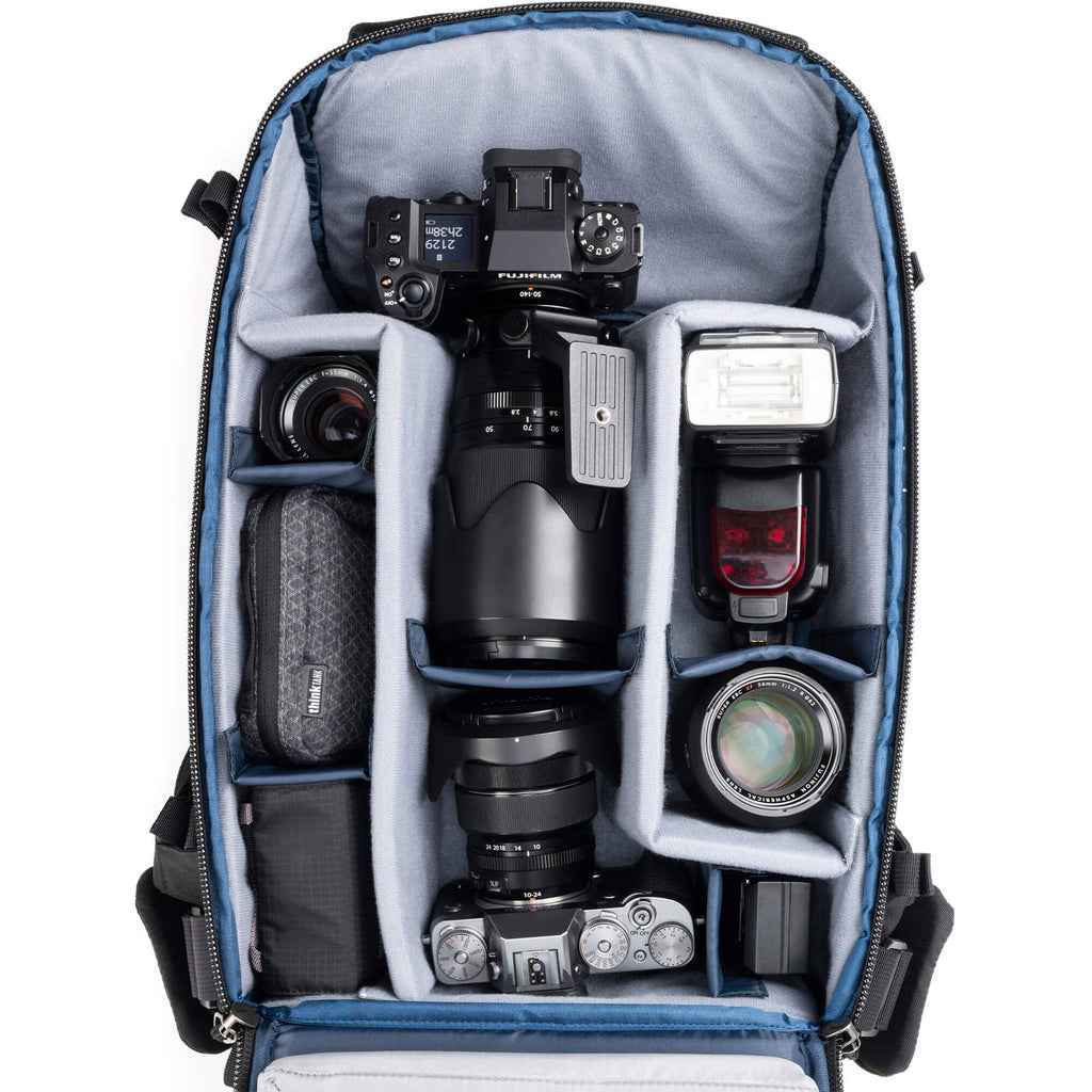 Think Tank DarkLight video equipment bag with padded compartments and sturdy handle for professional gear transport.