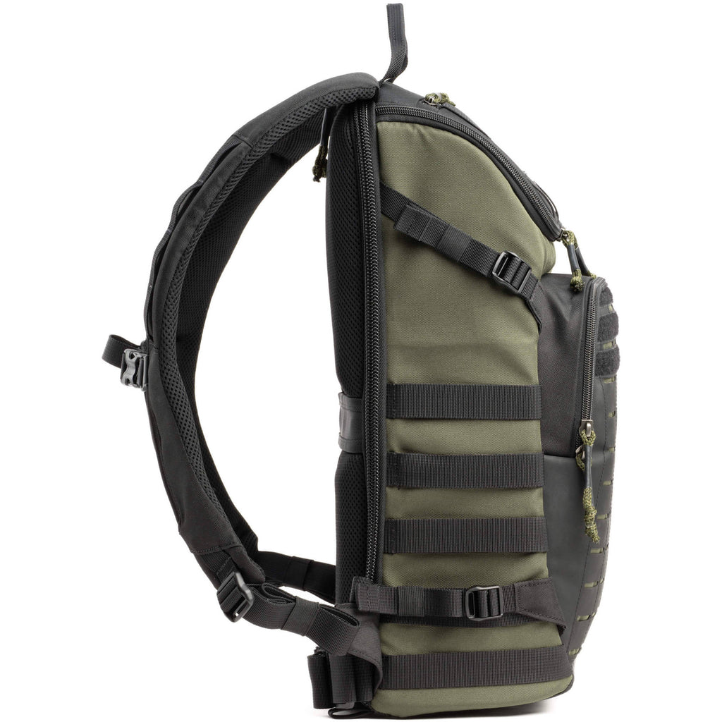 Think Tank DarkLight video equipment bag with padded compartments and adjustable straps for professional gear storage.