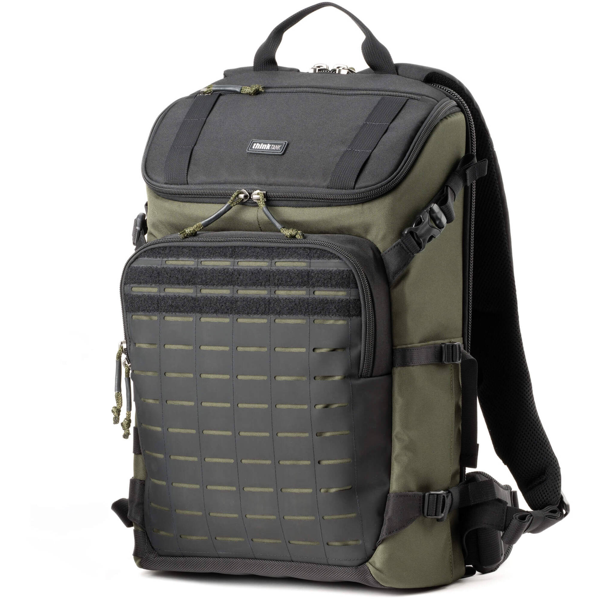 Think Tank DarkLight video equipment bag with padded compartments, black nylon exterior, designed for camera gear storage.