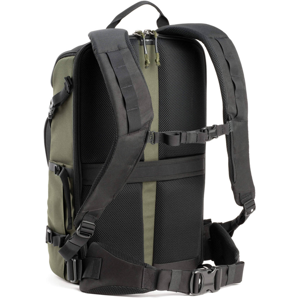 Think Tank DarkLight video equipment bag with padded compartments and adjustable straps for secure camera gear storage.