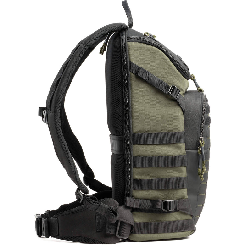 Think Tank DarkLight video equipment bag with padded compartments and adjustable straps for professional camera gear storage.