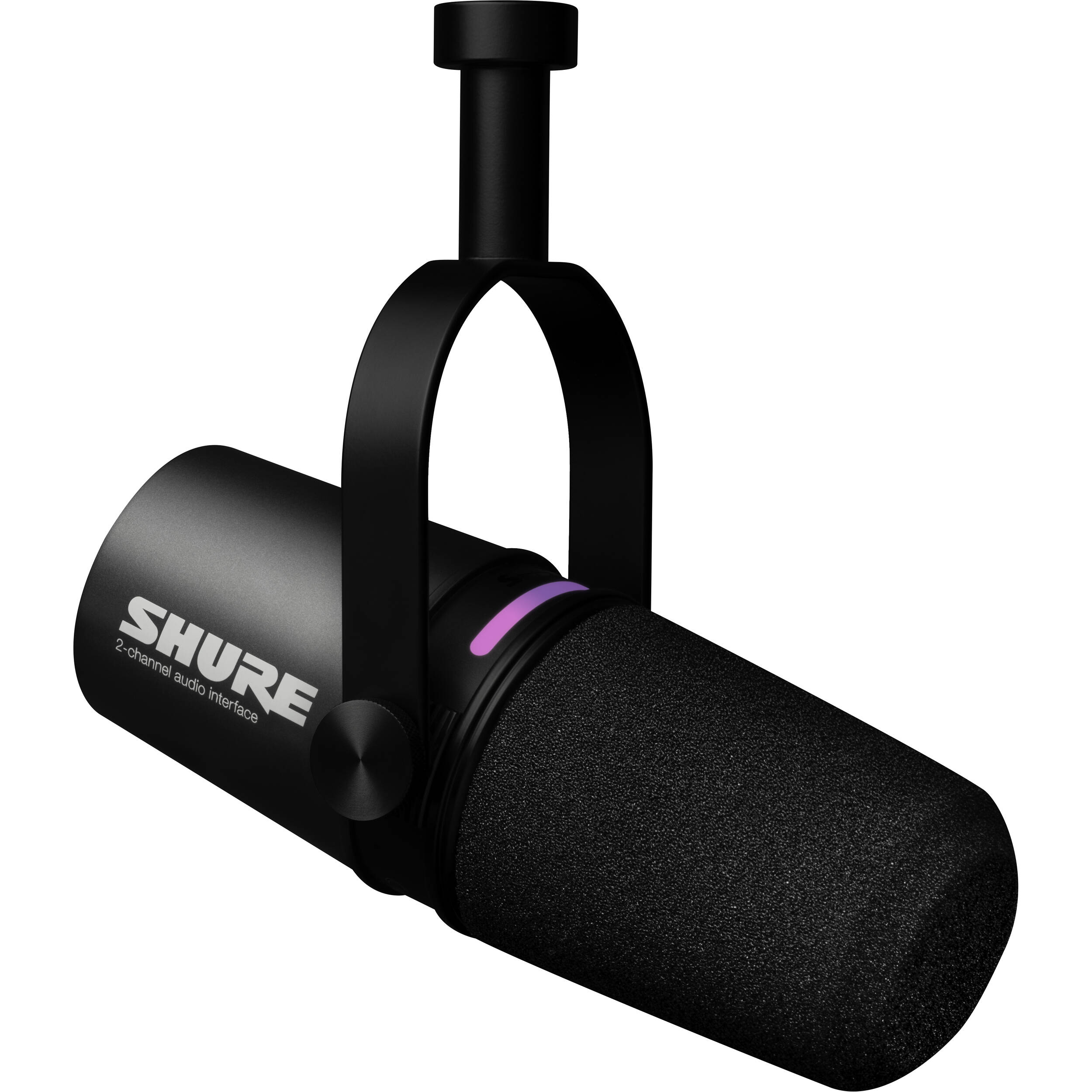Shure MV7i USB microphone with adjustable stand and microphone capsule, ideal for podcasting and streaming.