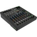 Mackie ProFX10 GO analog mixer with multiple input channels, knobs, and audio controls in a professional compact design.