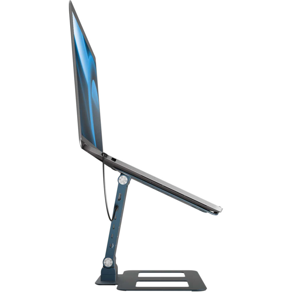 Reloop Stand Hub Pro laptop stand with adjustable arms and ventilation for ergonomic computer setup.