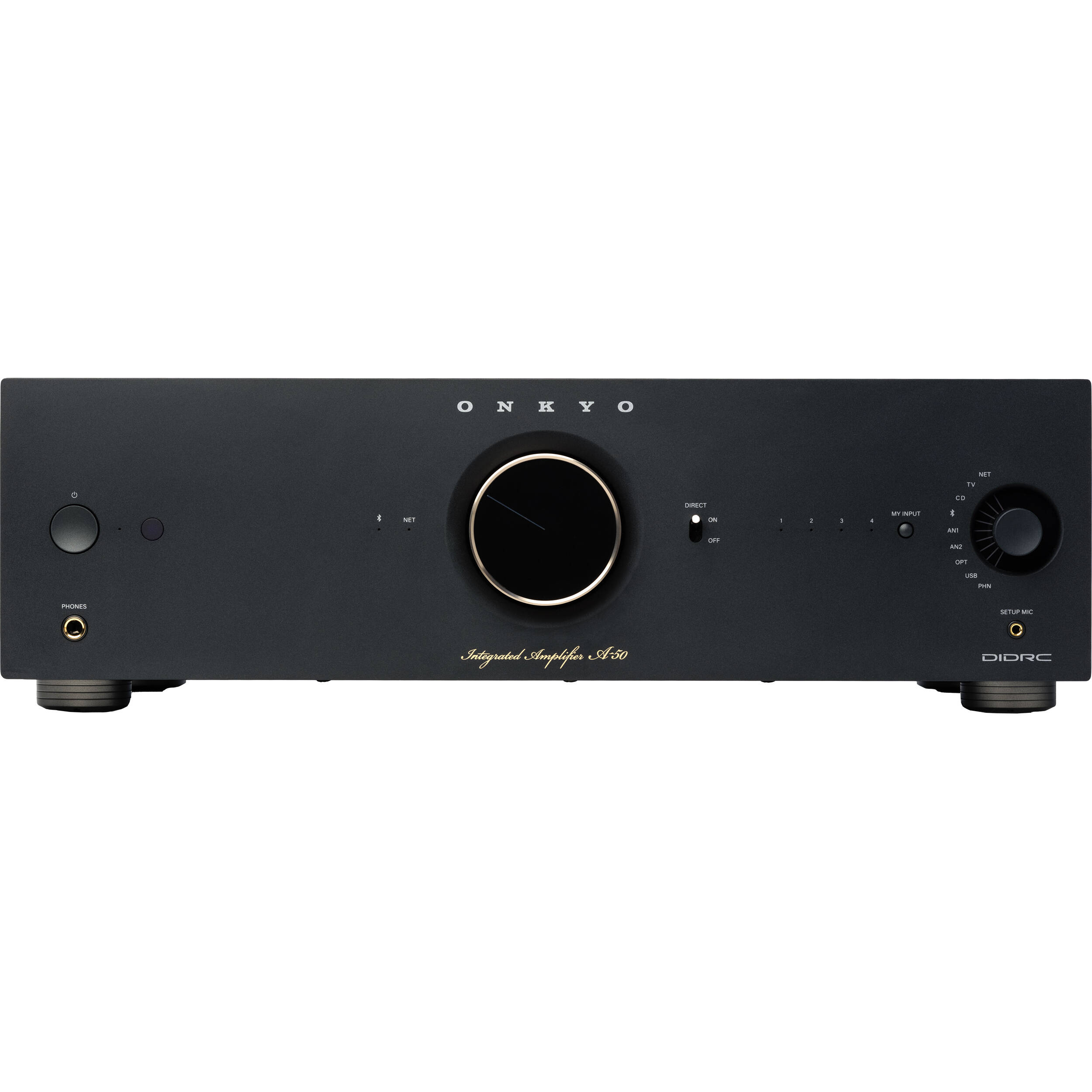 Onkyo Icon A-50 stereo amplifier with silver finish and control knobs, designed for high-quality audio output