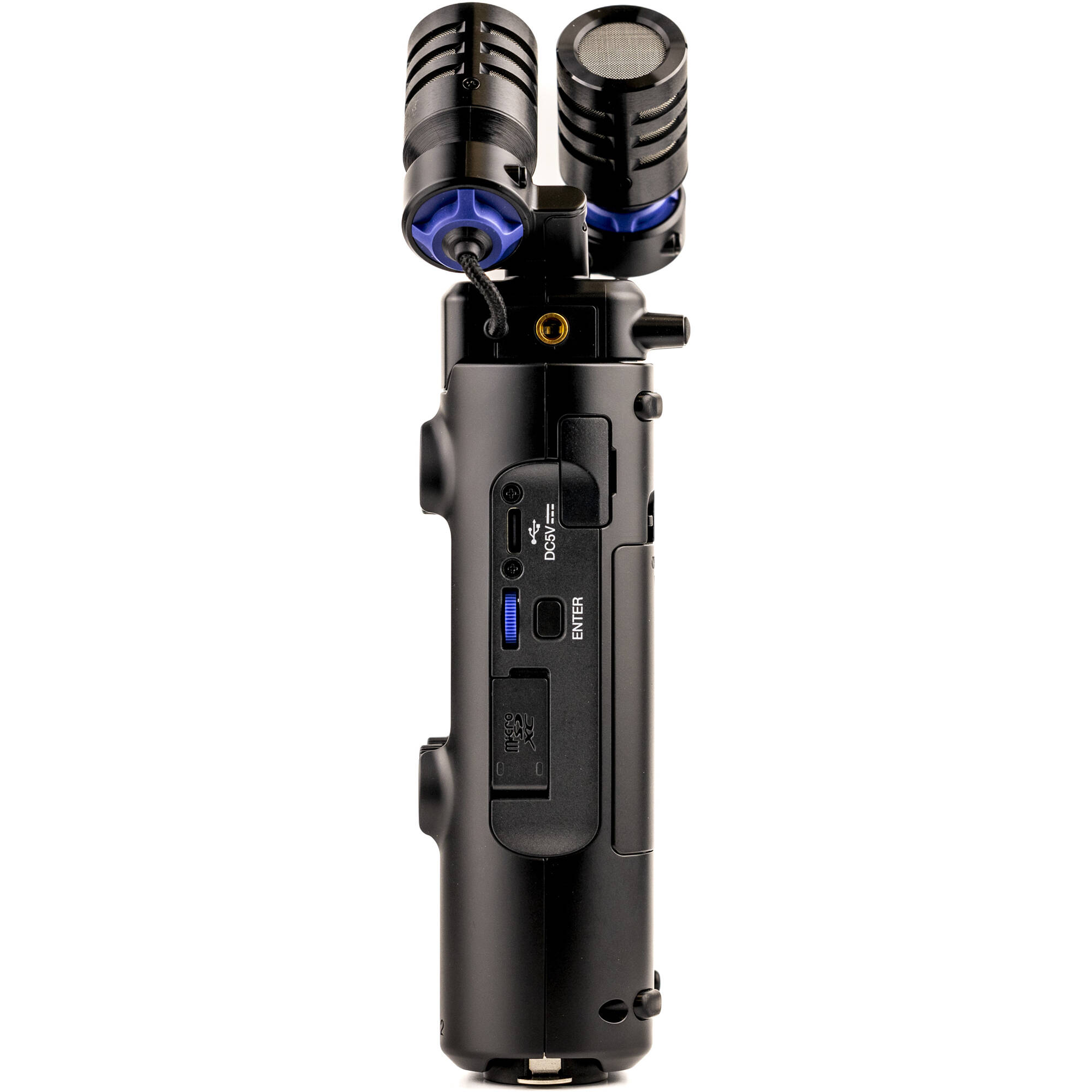 Zoom H5 digital recorder with multiple input ports and LCD screen, used for professional audio recording.