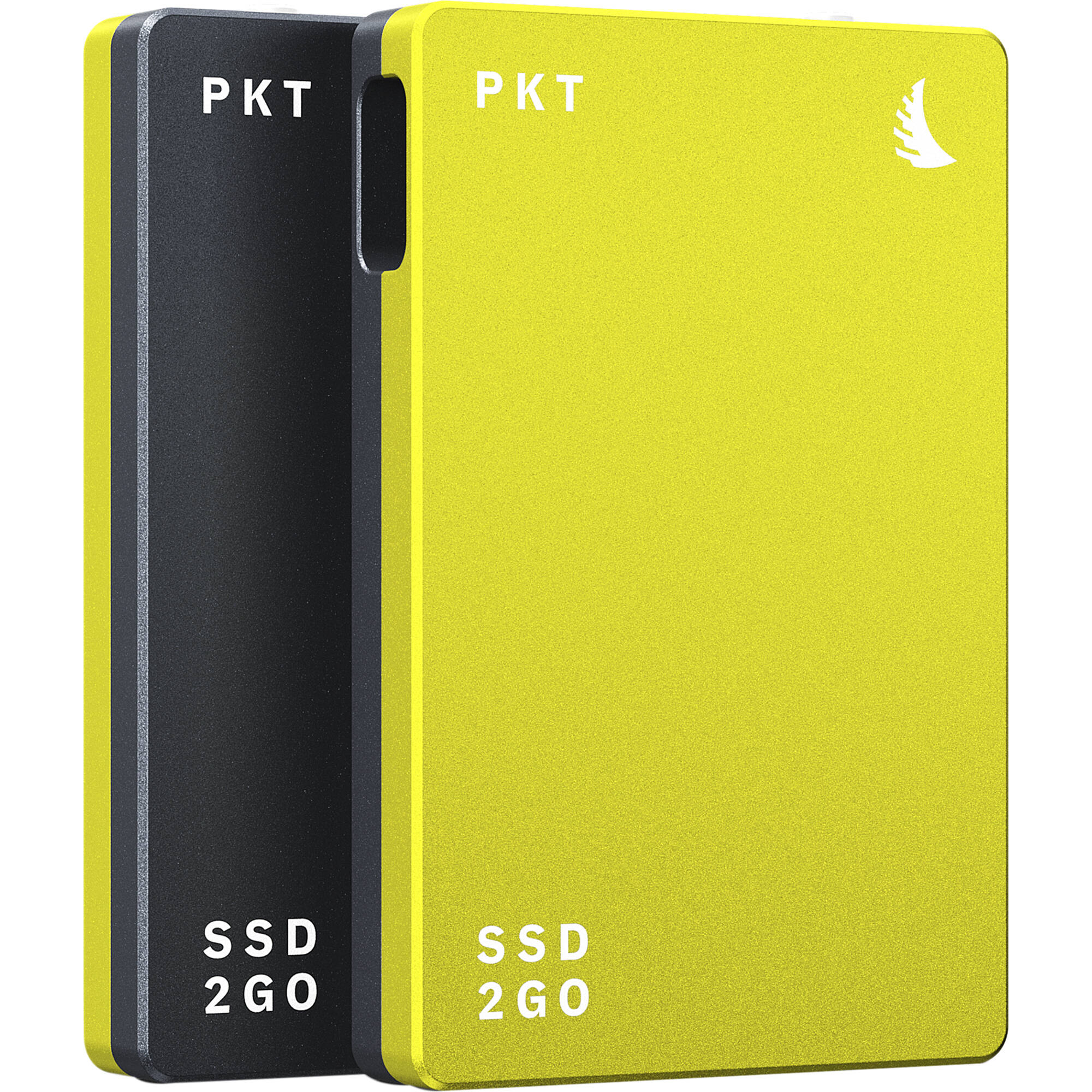 Angelbird SSD2GO PKT portable external SSD drive shown with sleek black casing and compact design.