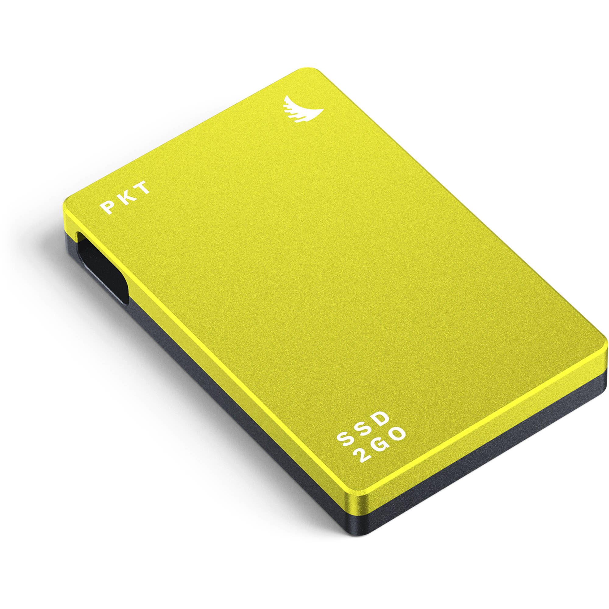 Angelbird SSD2GO PKT portable external SSD drive with sleek black casing and compact design for data storage.