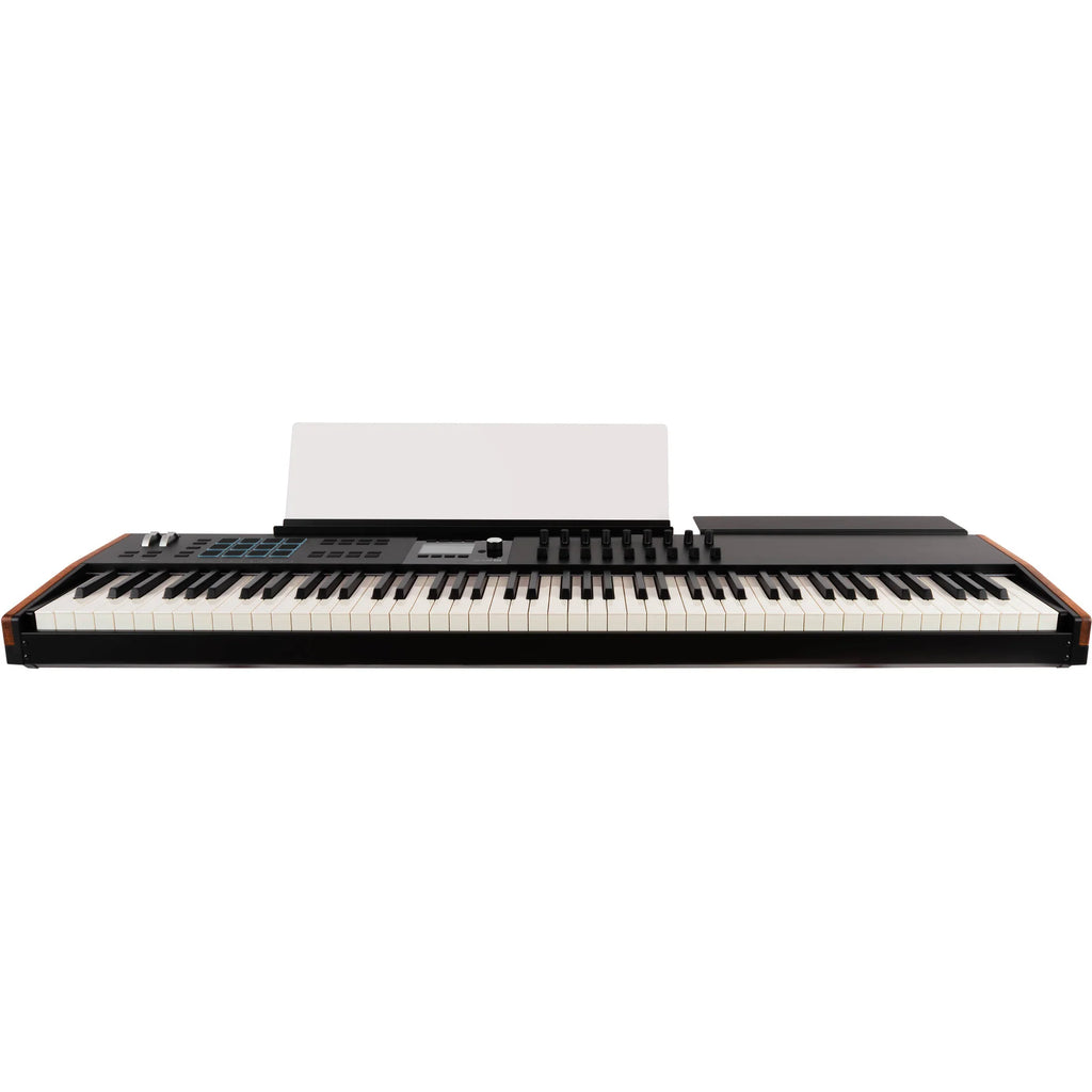 Arturia KeyLab 88 MK3 MIDI keyboard with 88 keys, control knobs, and pad layout, designed for music production and performance.