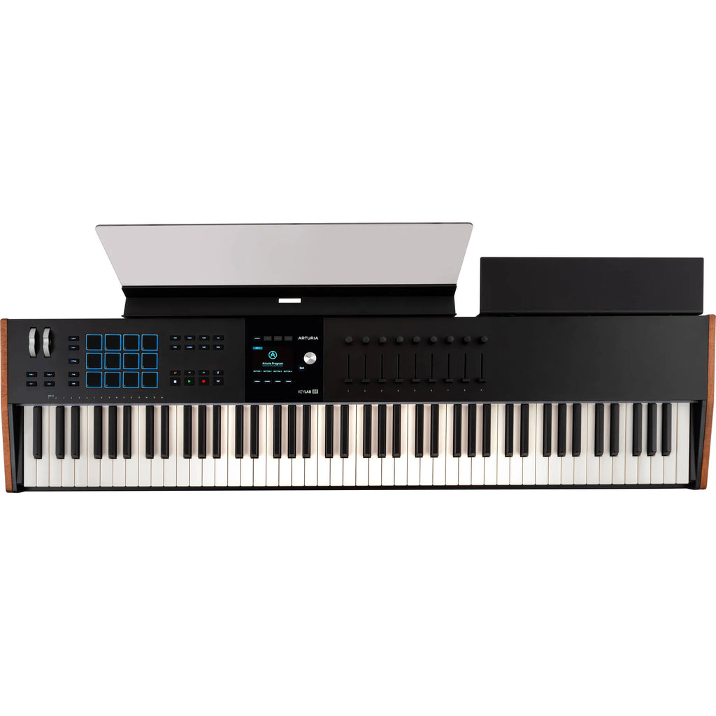 Arturia KeyLab 88 MK3 MIDI keyboard with 88 keys, control knobs, and interface, designed for music production and performance.