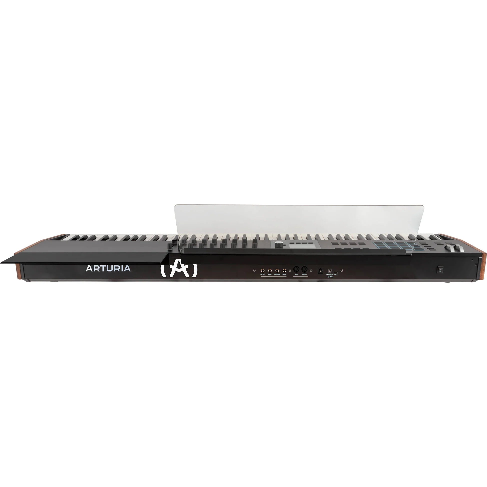 Arturia KeyLab 88 MK3 MIDI keyboard with black keys, control knobs, and dedicated buttons for music production and performance.