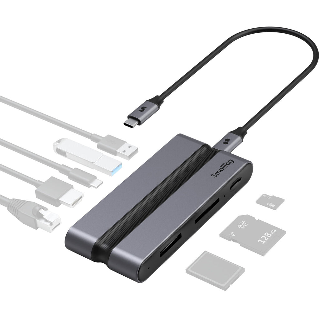 SmallRig CFexpress 9-in-1 Type A docking station with multiple ports for data transfer and device connectivity.