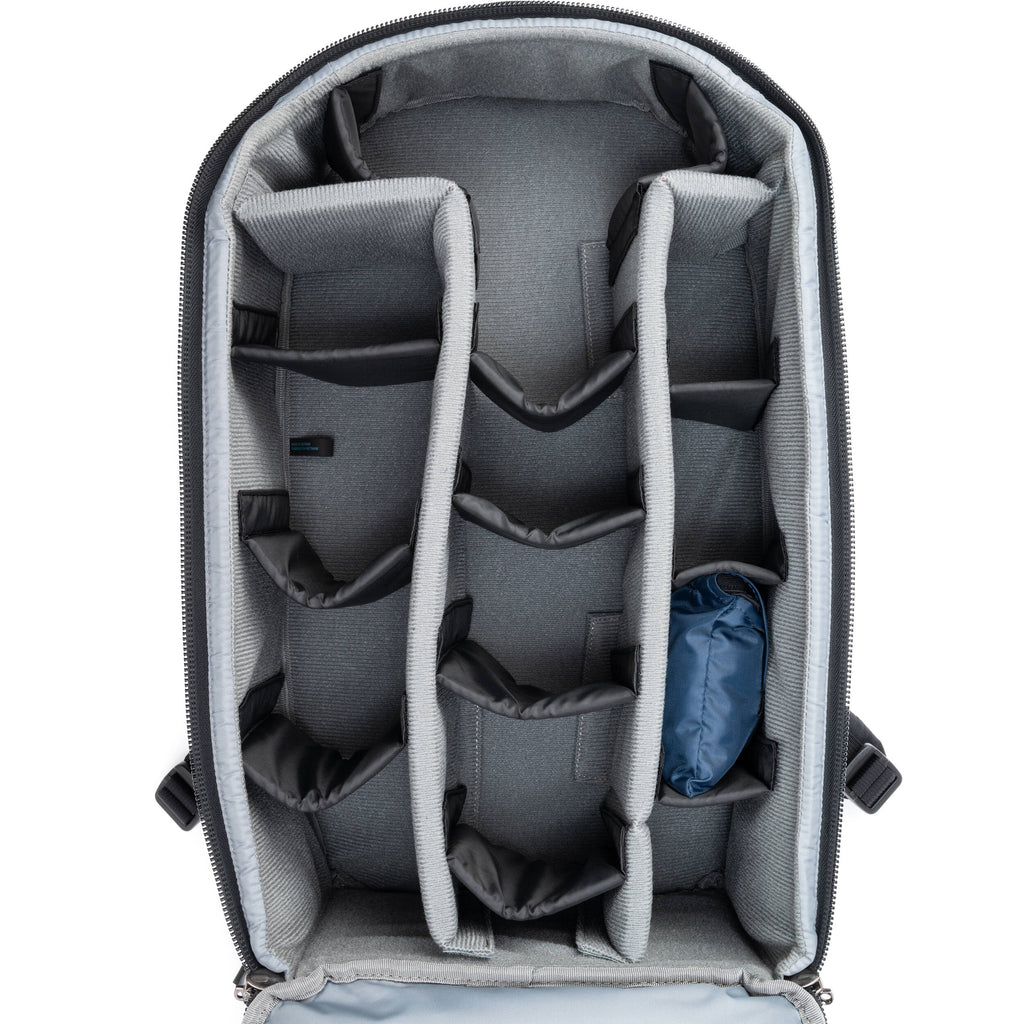 Think Tank Walker Pro Series backpack for video equipment, showing multiple compartments and padded straps for gear protection.