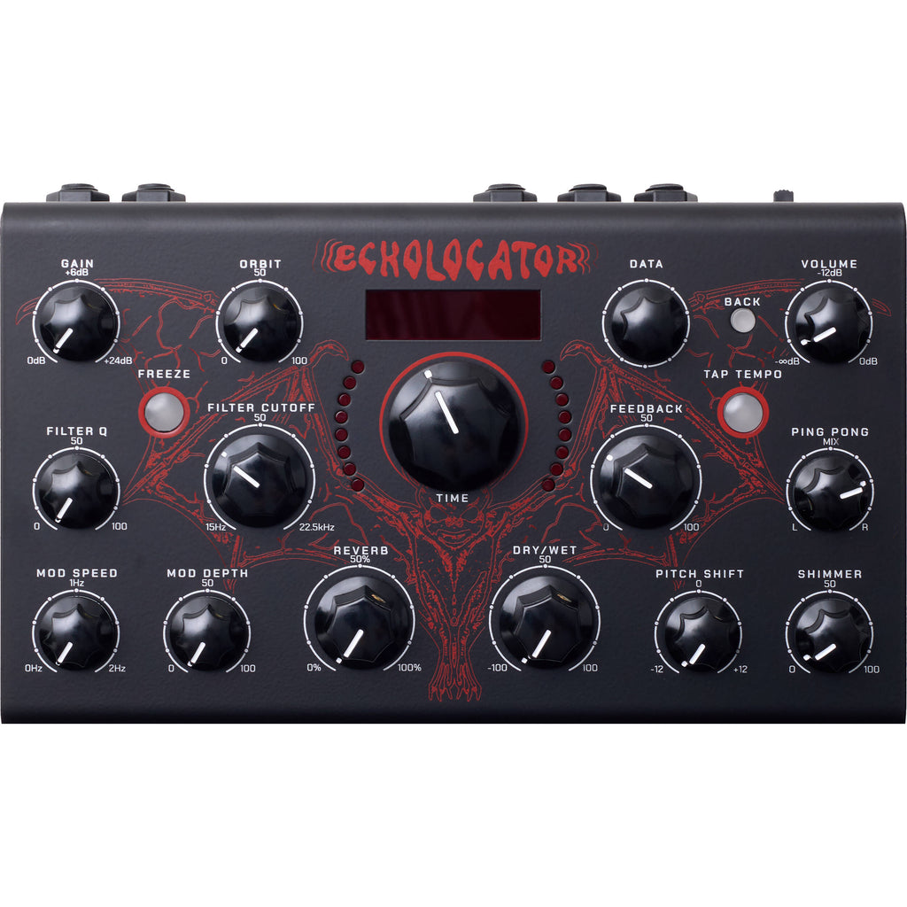 Erica Synths Echolocator effects pedal with multiple knobs and input/output jacks for guitar or synth processing.