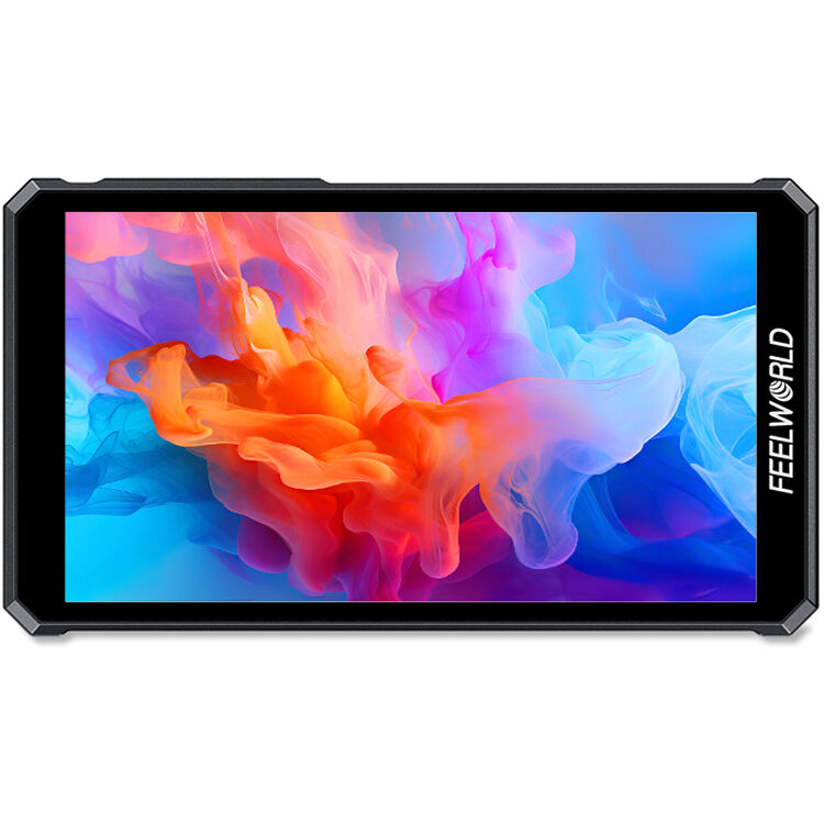 Feelworld PS6 5.5-inch AMOLED camera field video monitor showing screen interface and controls.