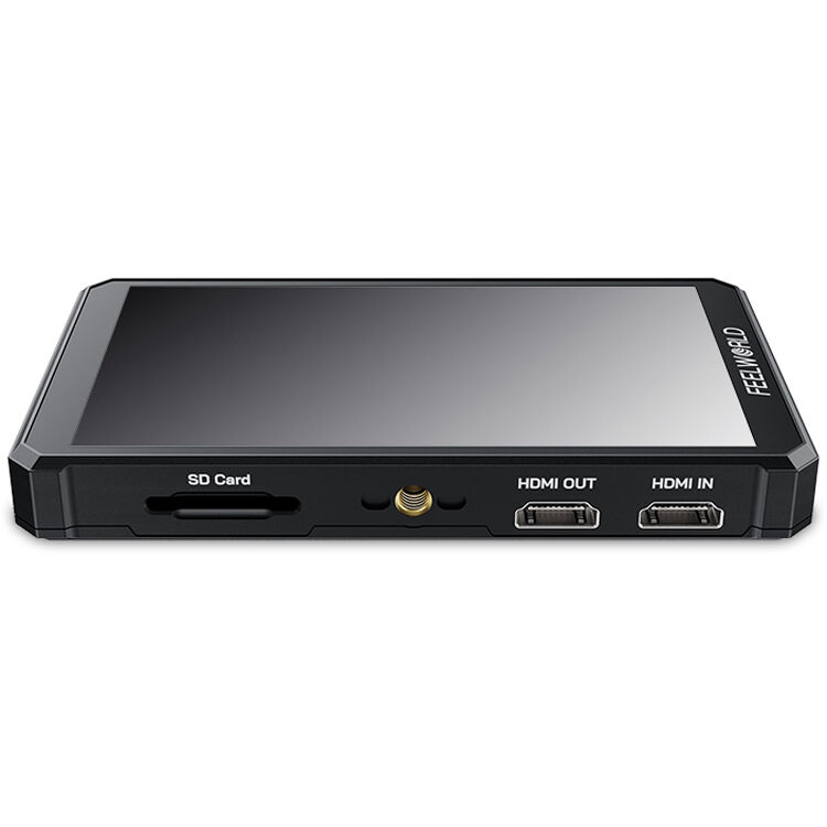 Feelworld PS6 5.5-inch AMOLED camera field video monitor showing live image display and control buttons.