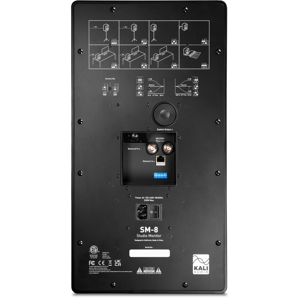 Kali Audio SM-8 active nearfield monitor speaker with black enclosure and front bass port, designed for studio audio monitoring.