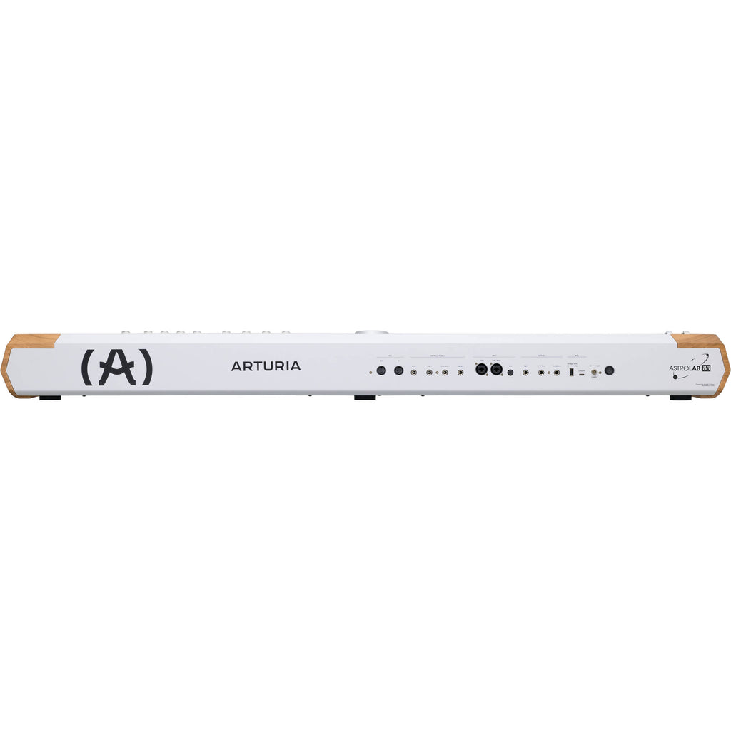 Arturia AstroLab 88 performance keyboard with black keys and control knobs, designed for musical creativity and live performances.