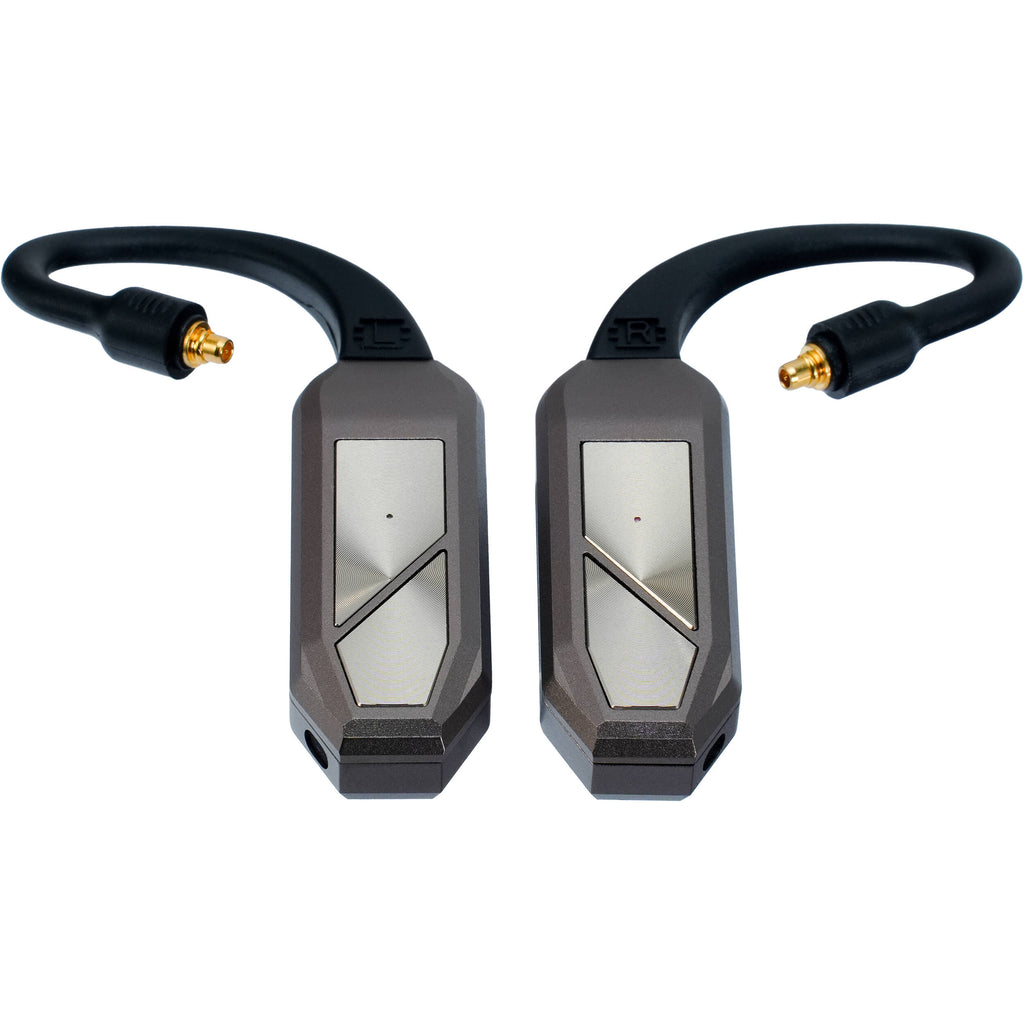 iFi Audio Go Pod Max headphone amplifier and DAC showing sleek black design with control buttons and connection ports.