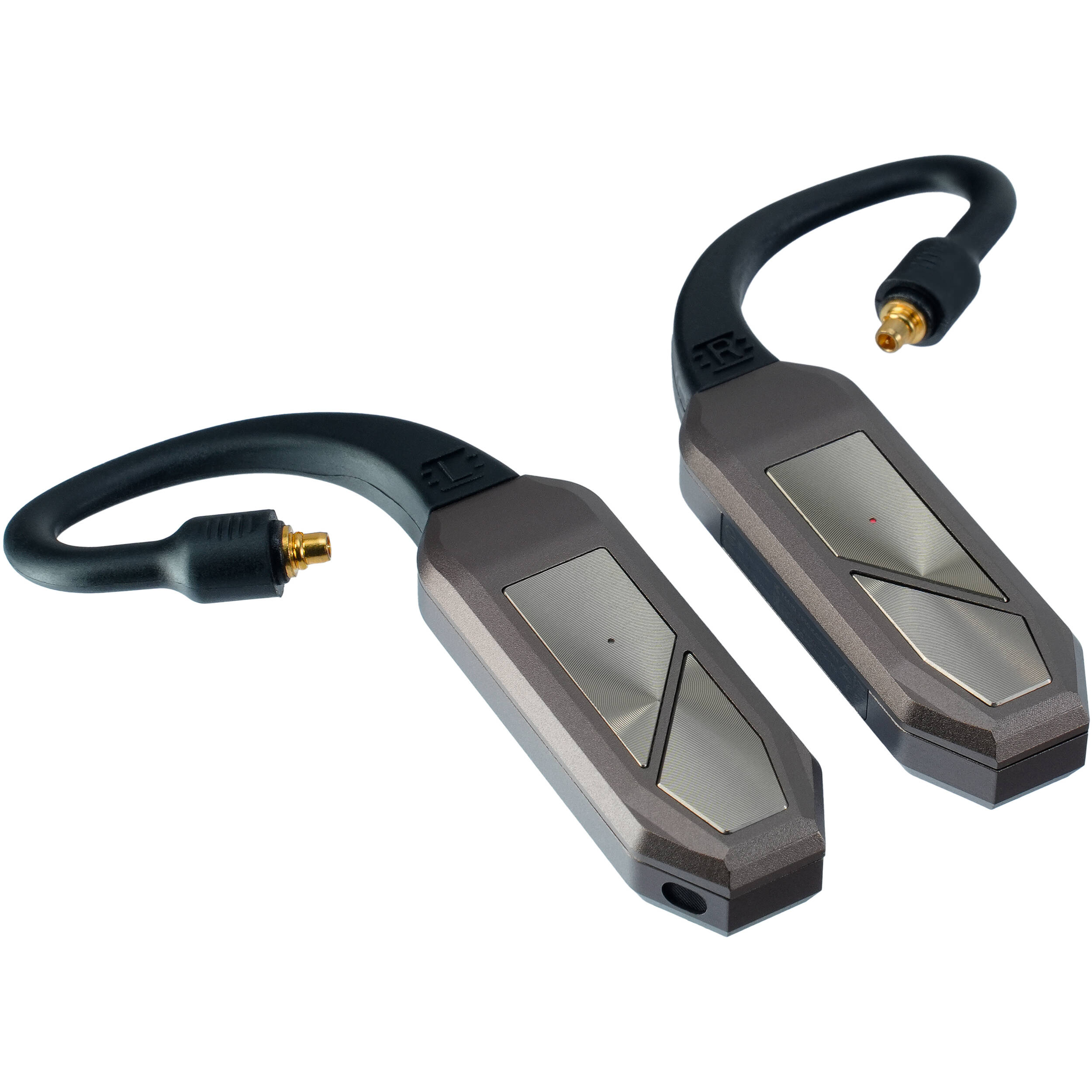 Close-up of the iFi Audio Go Pod Max headphone amplifier and DAC showing its sleek design and control buttons.