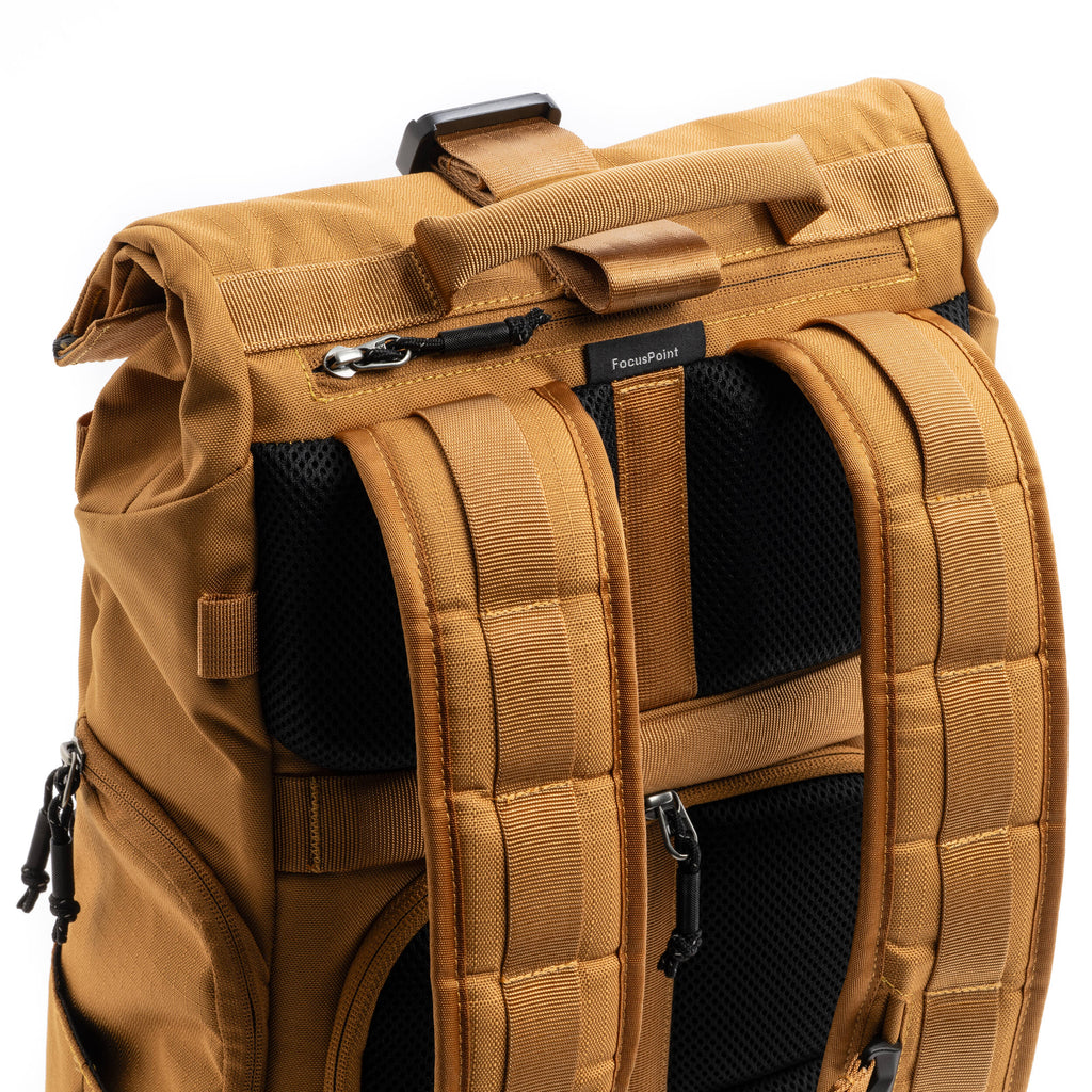 Think Tank FocusPoint RollTop video equipment bag with padded compartments and roll-top closure for secure storage and transport.